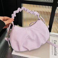 跨境新品小众设计鱼鳞纹手提褶皱包休闲时尚通勤百搭软皮斜挎女包