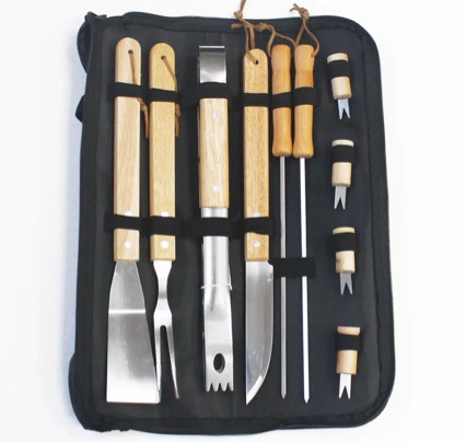 Juego de Utensilios para Barbacoa Portátil Set de 10 Piezas de Acero Inoxidable para Exteriores y Barbacoa