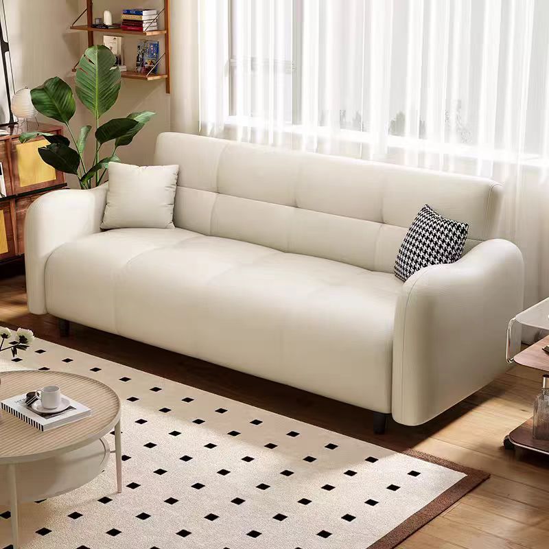 Cat-Scratch-Resistant Leather Sofa Bed, Modern Minimalist Small-Space Living Room Straight Sofa with Three-Position Backrest, Multifunctional Folding Sofa