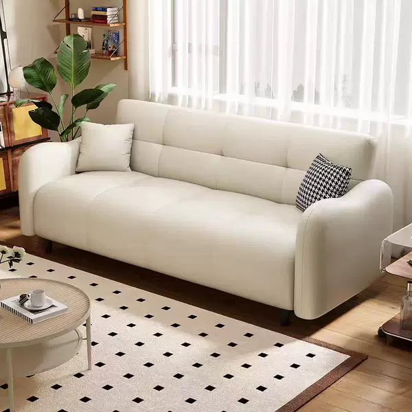 Cat-Scratch-Resistant Leather Sofa Bed, Modern Minimalist Small-Space Living Room Straight Sofa with Three-Position Backrest, Multifunctional Folding Sofa