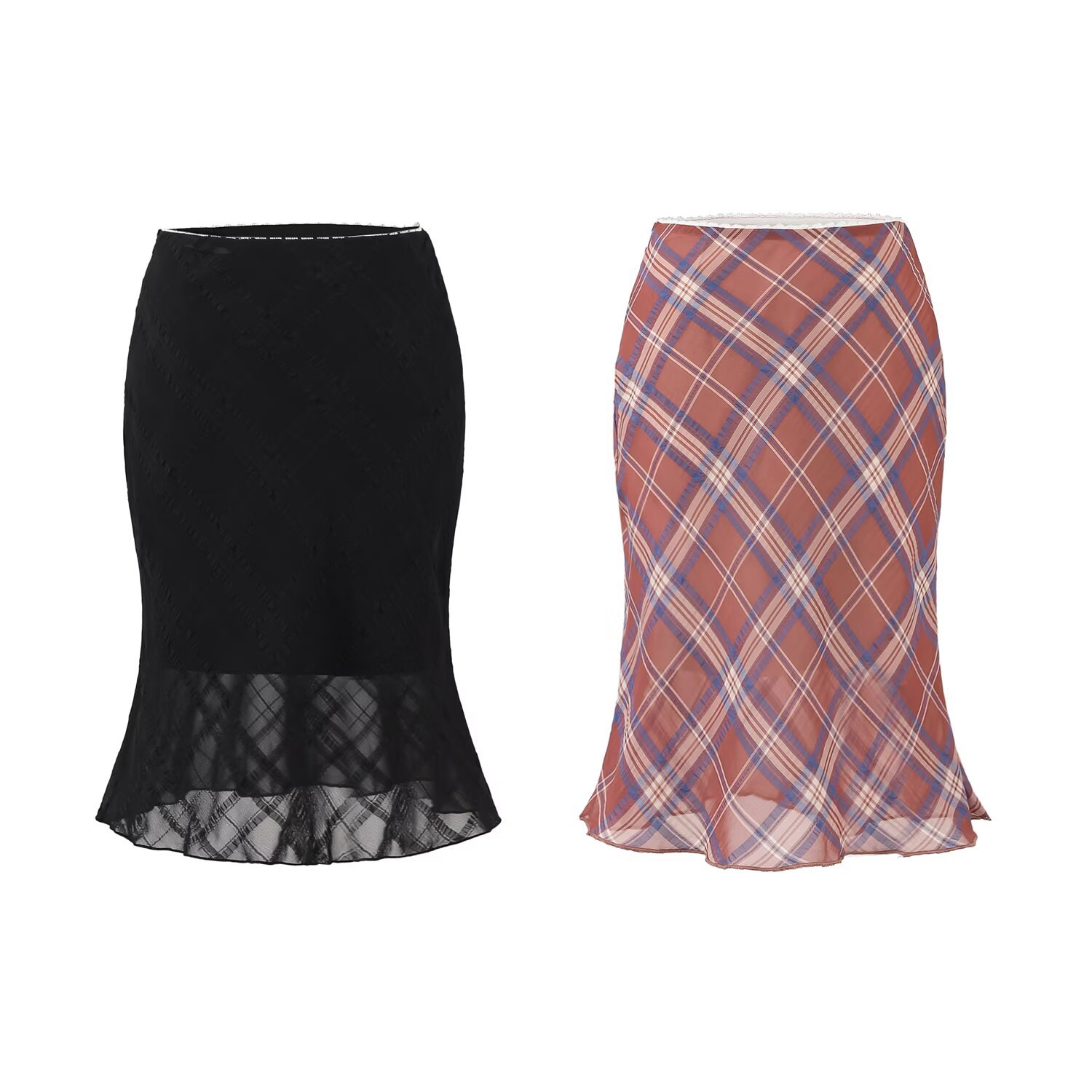 Retro High-Waisted Short Skirt for Women 2025 Summer New Plaid Bias-Cut Hip-Hugging Fishtail A-Line Skirt