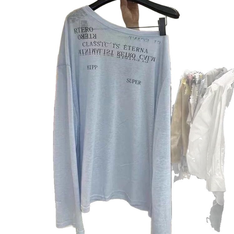 薄型通気性レタープリントレイジースタイルルーズTシャツトレンディな日焼け止めシャツ女性用2025夏の新しいファッショナブルなスタイル|undefined