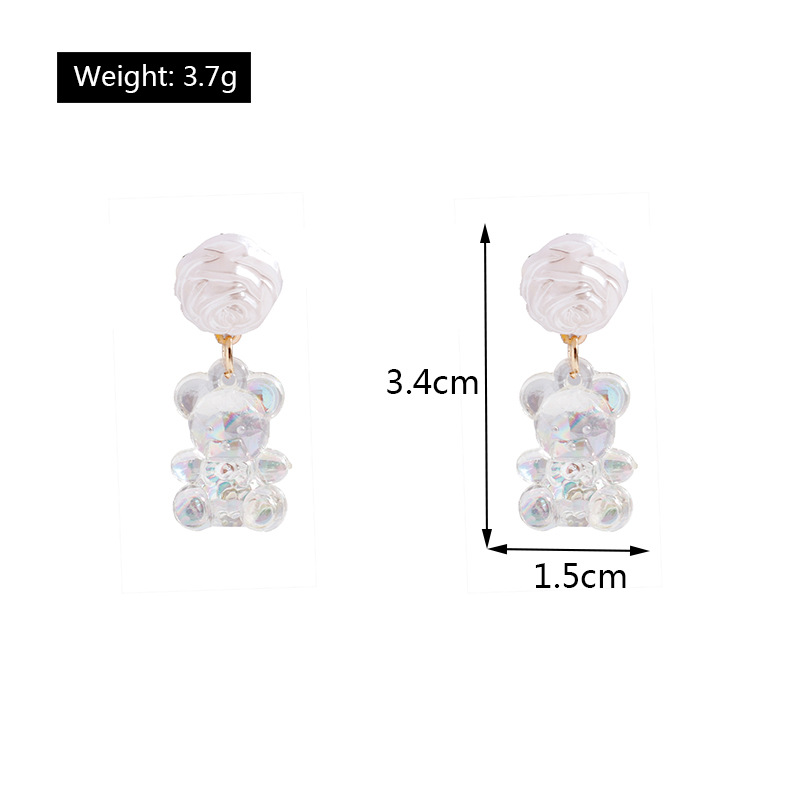 Fashion White Rose Colorful Bear Pendant Earrings display picture 1