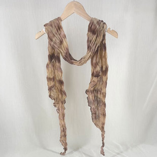 Vintage Artistic Broken Dye Pleated Slender Scarf Women's Ethnic Style Niche Design Sense Fashion All-match Scarf Scarf