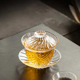 高硼硅玻璃三才盖碗单个加厚耐热防烫透明泡茶杯子大容量功夫茶具