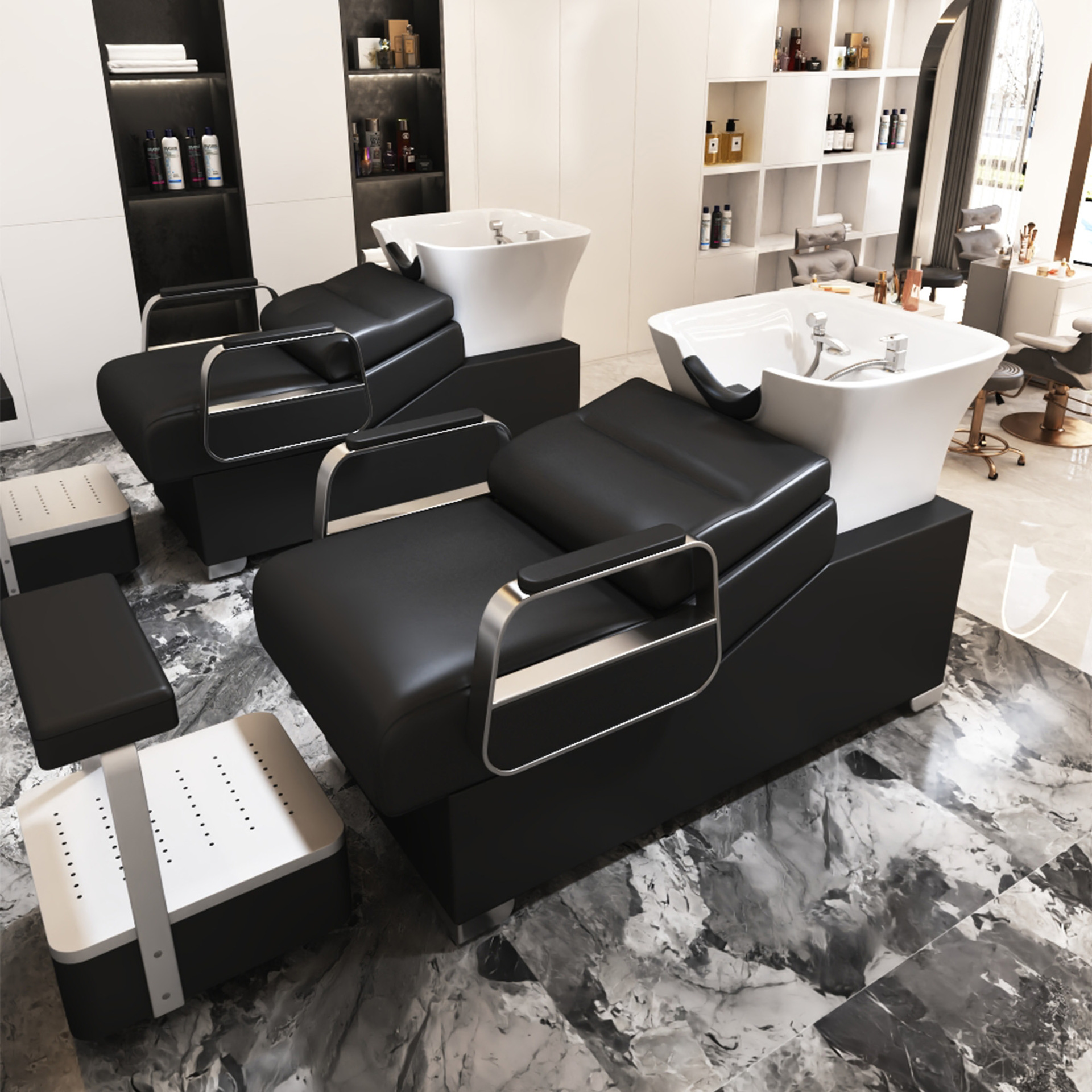 Simple cuero negro / barandilla plateada / pedal alto