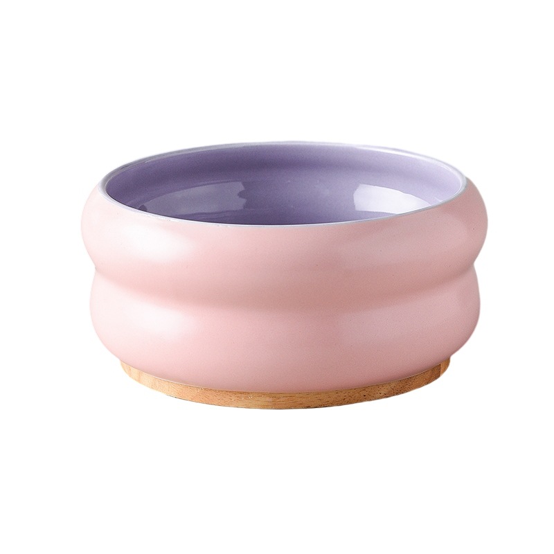 더블 롤러 그릇-외부 핑크 및 내부 보라색 + 나무 트레이