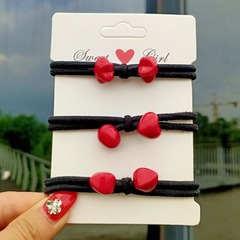 Korean-style High-Elastic Double-Strand Knotted Hairband with Red Pearl Hair Accessories, Two-Diamond Ball Head Rope, Thickened Rubber Bands, Wholesale Hair Decorations