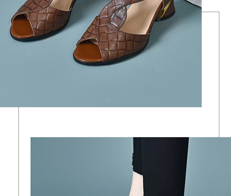 Sandal peep-toe da cừu gót vuông ổn định phối váy — Màu nâu chi tiết 17