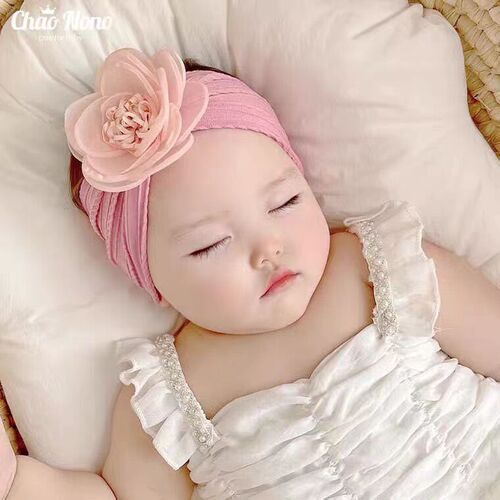 INS European and American children's headband jacquard nylon flower baby headband soft and non-marking wide-brimmed baby headband