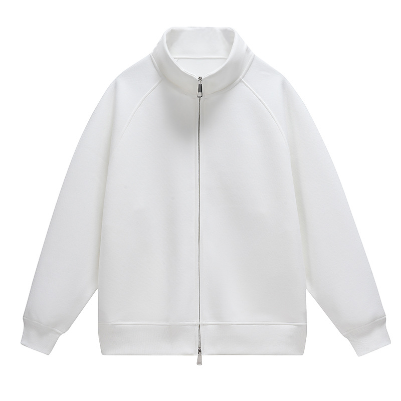 White stand collar cardigan 25 [Fleece style]