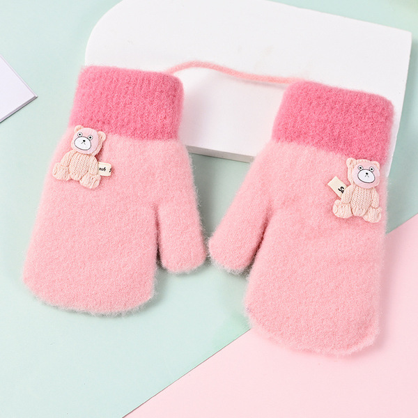 2026 New Model Children's Gloves, Cute, Fleece-Lined, Thickened, Cold-Proof, Warm, Cartoon Design with Hanging Strap, Warm Mittens for Kids