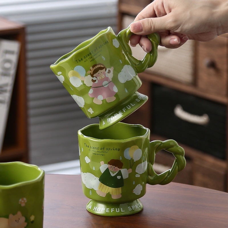 Hermosas tazas de marca de pies altos, tazas de agua para niñas, tazas de oficina domésticas, tazas de cerámica de alto valor, tazas de desayuno para hombres