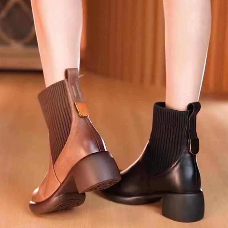 Chaussures Martin en cuir véritable ShoeVault Foreign Trade Cross-Border pour femmes, collection automne-hiver 2024, modèle polyvalent à enfiler et extensible_voghion.com