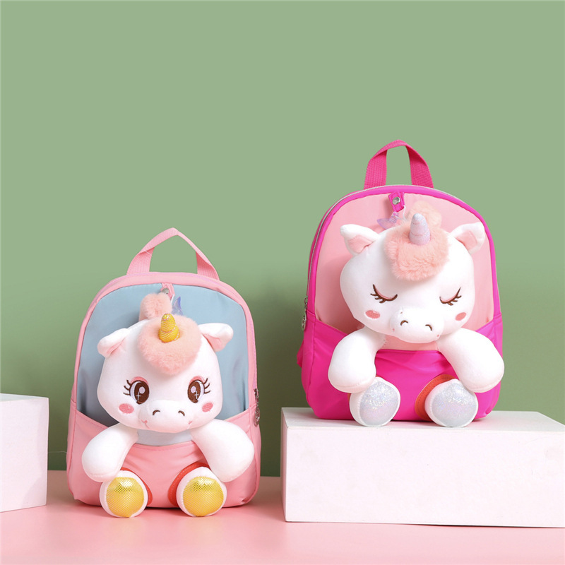 Nuevos bolsos de peluche de dibujos animados para niños, bolsas de muñecas de unicornio coreanas, bolsas escolares para niñas lindas para jardín de infantes