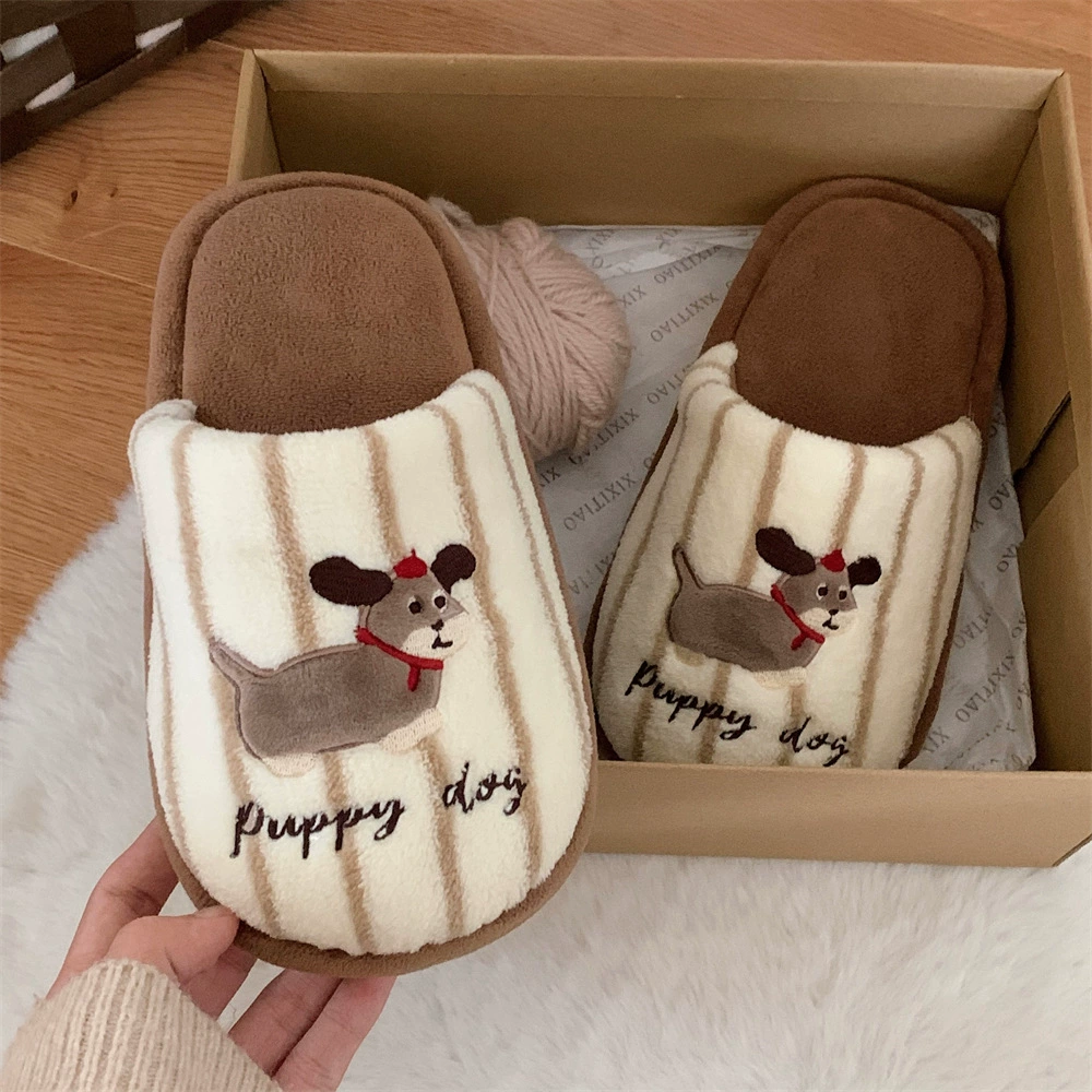 Случайные мужские женские туфли для родов осенью и зимой теплые милые щенки Японский цвет в полоску пара хлопчатобумажные тапочки