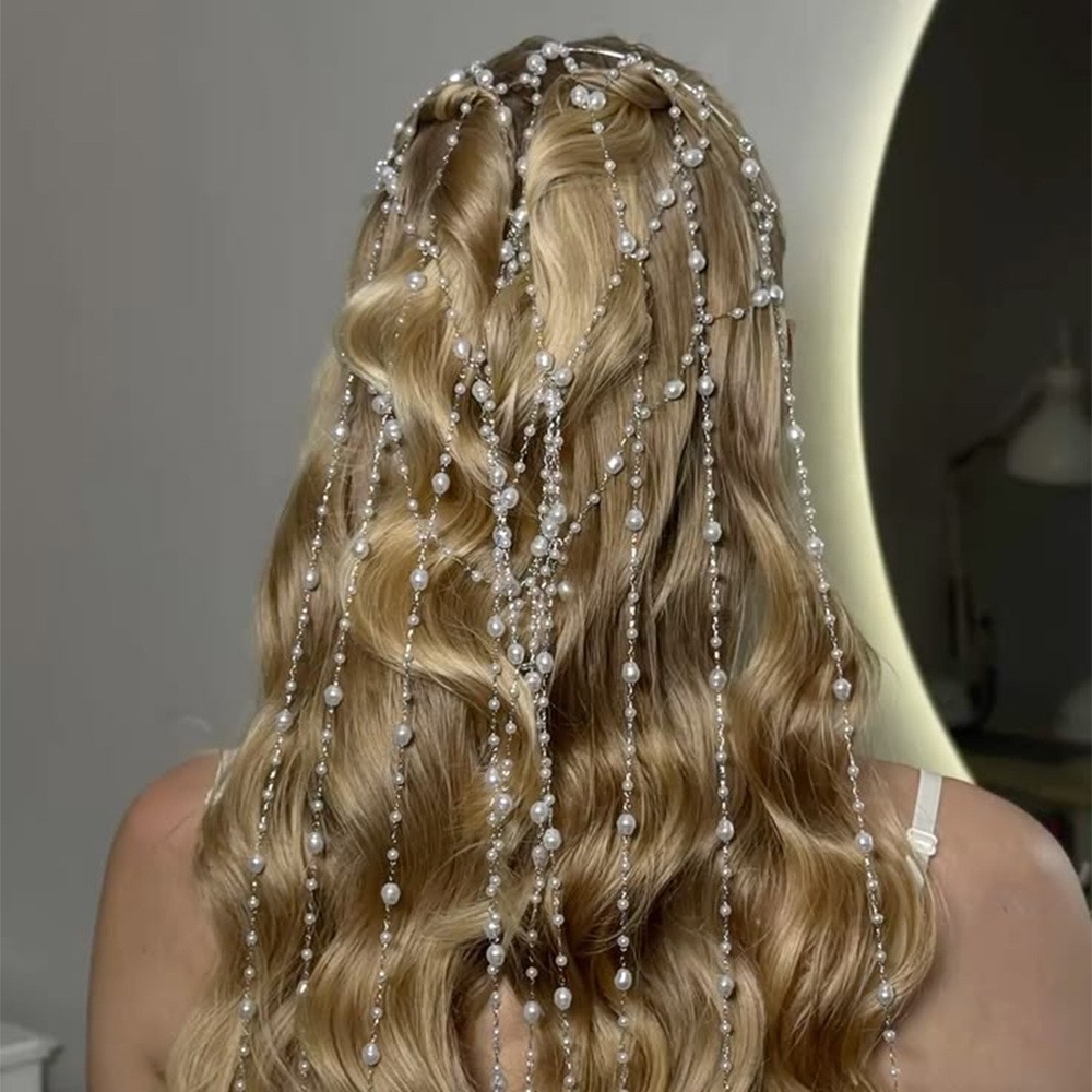 Cross-Border Hot-Selling Irregular Pearl Headband, Versatile European and American Bridal Tassel Headband, Hair Chain Accessories, Headband