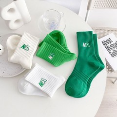 秋冬款襪子男女克萊因藍NA刺繡中長筒棉襪子棉質批發男士中筒襪