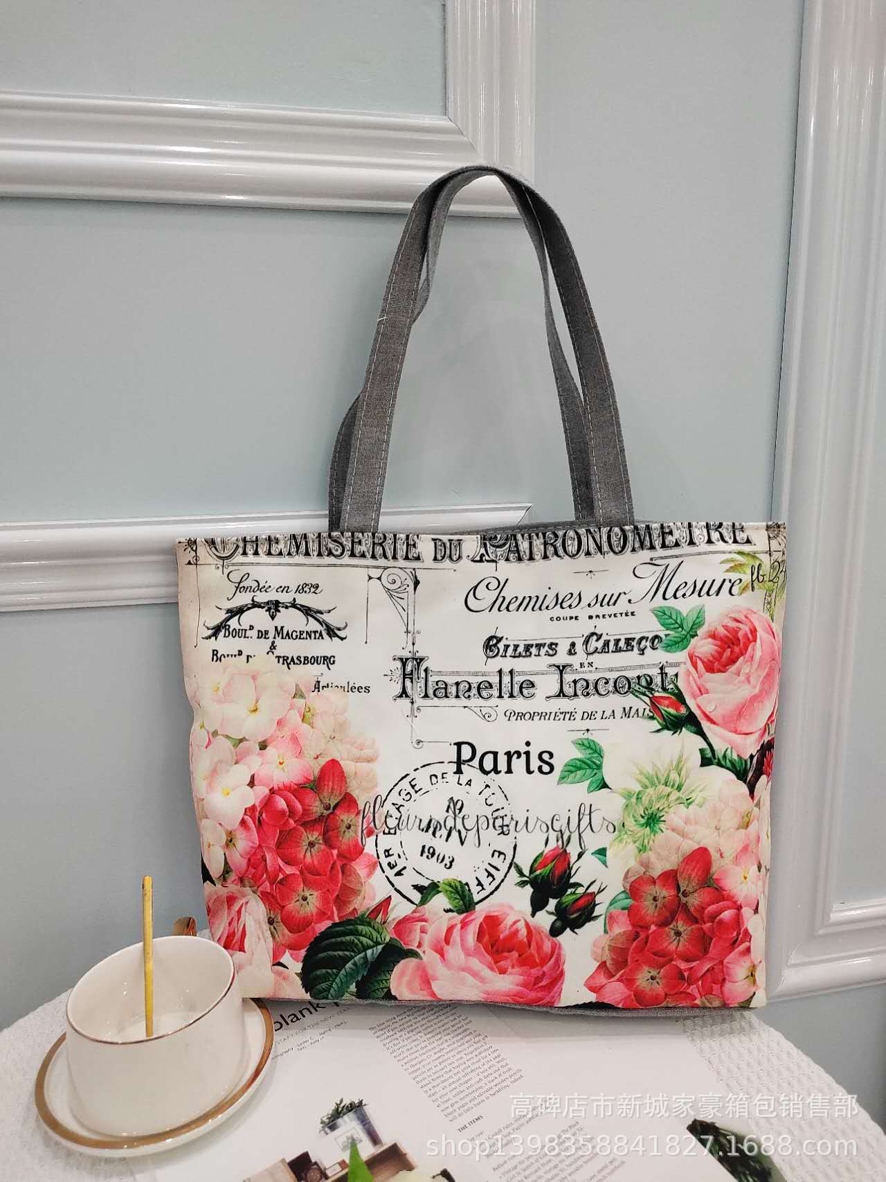 Bolsa de lona de gran capacidad para mujeres 2023 de alta temperatura de transferencia de calor bolsa de hombro de flores bolsa de lona bolsa de mujer bolsa de momia portátil