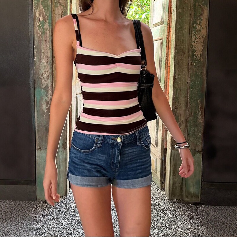 Sexy Striped Cross-Border Trendy Camisole Fashion Retro Color-Blocking 2026 New Cute Sleeveless Top Aesthetic Ins