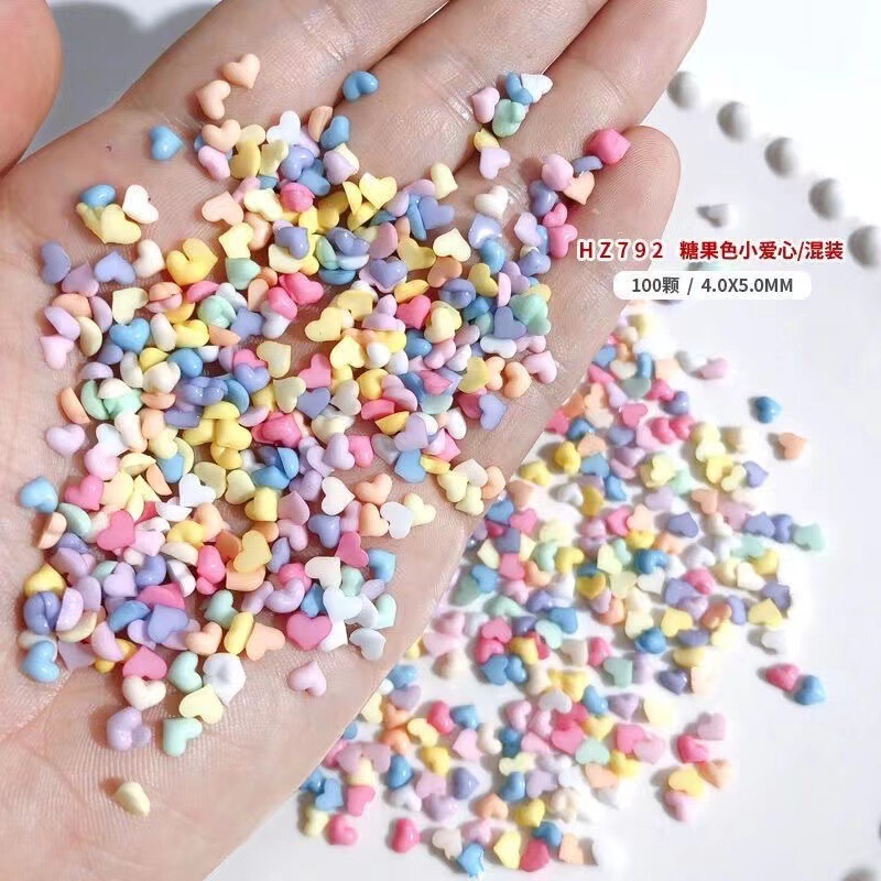 Small Love Nail Art Jewelry Candy Color Flat Bottom Mini Love Diamond Cute Macaron Nail Paste