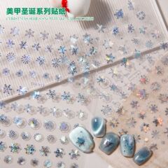 跨境圣诞风雪花冰晶ins美甲贴纸2D平面雪人圣诞节指甲贴纸 DH款
