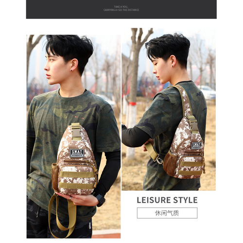 Outdoor tactical camouflage chest bag, charging bag for men, waterproof and wear-resistant crossbody bag, multi-functional slingshot bag for wholesale