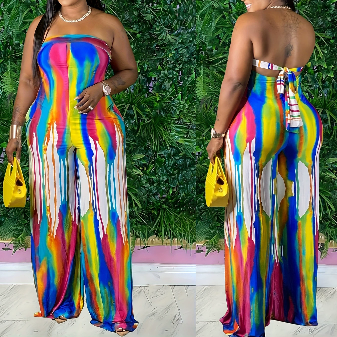 P390549-1 сексуальный комбинезон с открытыми плечами и принтом радуги