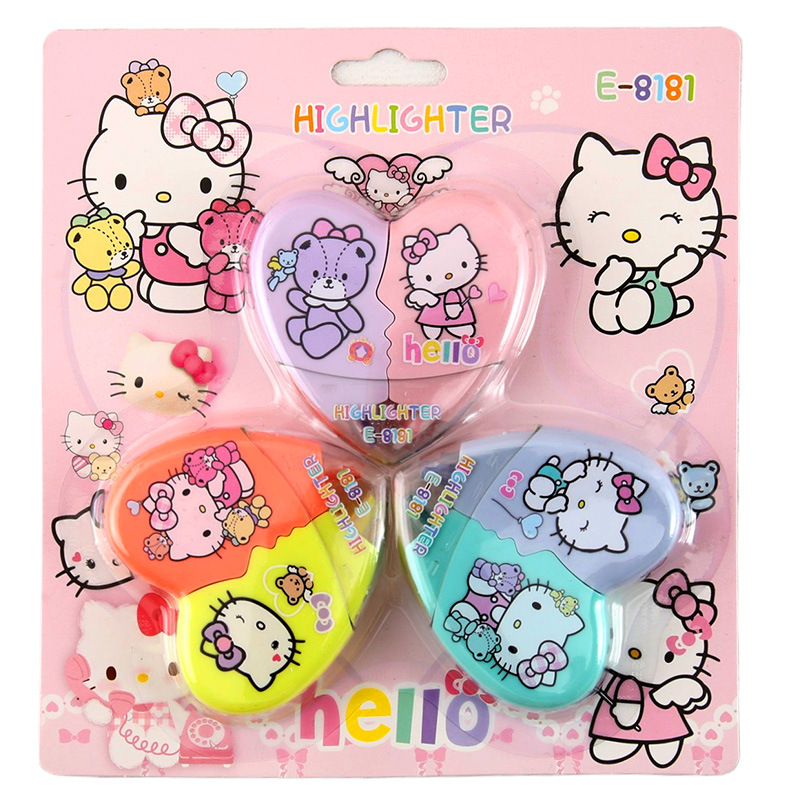 Caricatura gato resaltador de alto valor facial amor color acuático resaltador de color estudiantes de papelería de aprendizaje primario