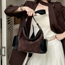 秋冬新款绒面牛皮女包大容量休闲托特包时尚百搭斜跨真皮腋下包女