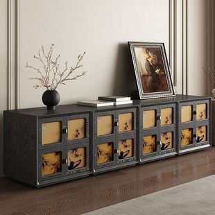 TV Cabinet Solid Wood Bedside Table Carmen Cabinet Bedroom Storage Cabinet Wall-side Retro Black Bucket Cabinet