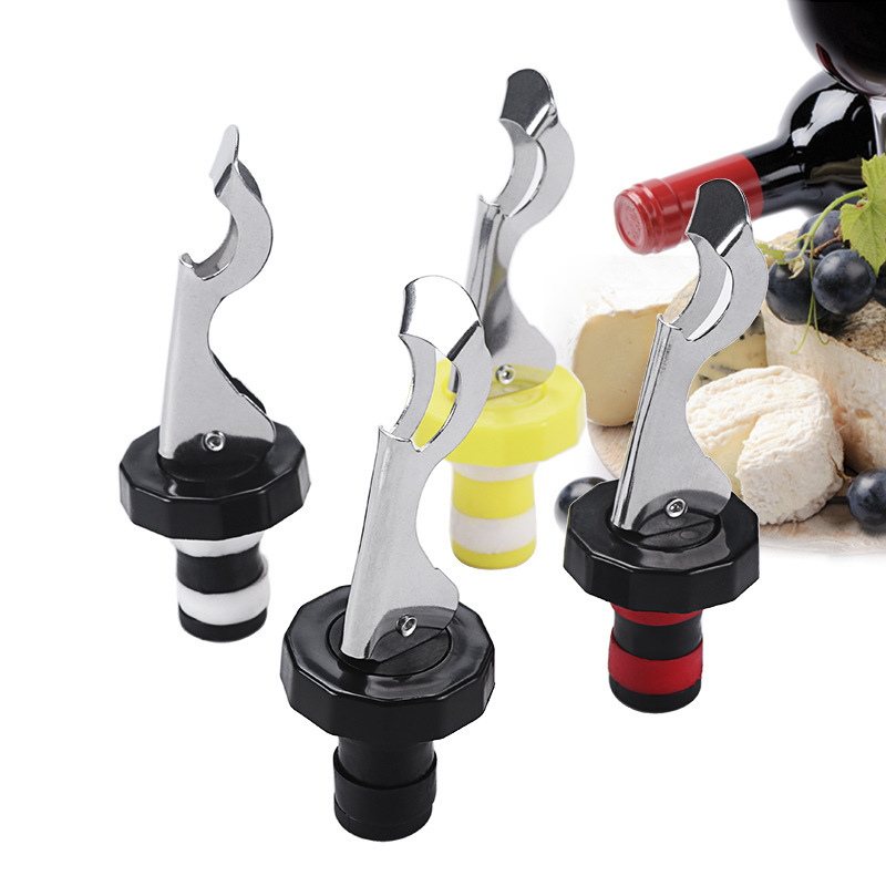 Creative silicone wine bottle stopper, airtight anti-leak downward pressing wine stopper, stainless steel bottle opener and freshness stopper