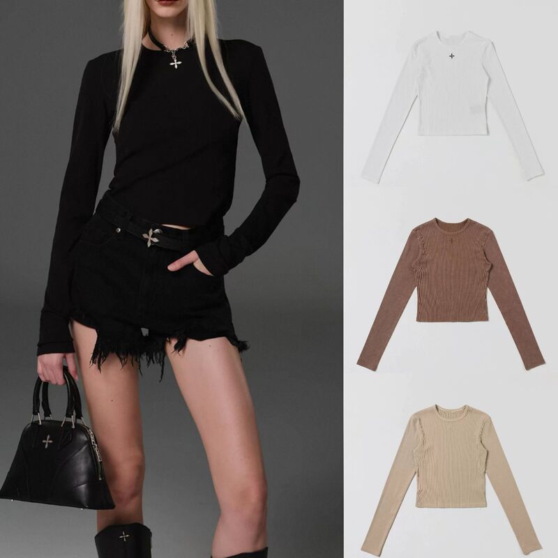 Sk Nomad Slim Fit Silk Top/Mulberry Silk + Cotton Slim Fit Slimming Long Sleeve Knit Sweater in Four Colors