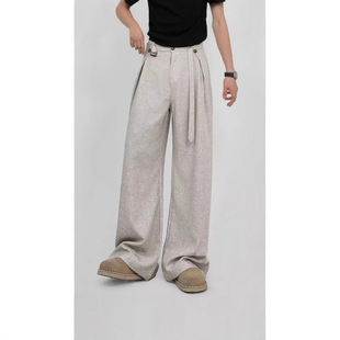 Summer New High-End Belt Design Breathable Trousers Boutique Loose Fashion Casual Thin Scimitar Trousers