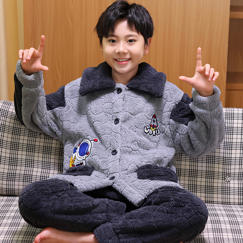 어린이와 청소년 플란넬 파자마 소년 소년 큰 아이들이 도매를 세트 산호 양털 집을 두껍게 만들었습니다.