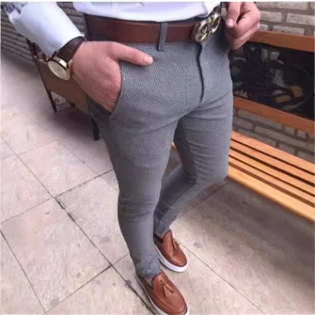 2024 Trendy Men's Slim Suit Pants Youth Pure Color Suit Pants Nine-Point Pants Small Feet Business Casual Pants Pants