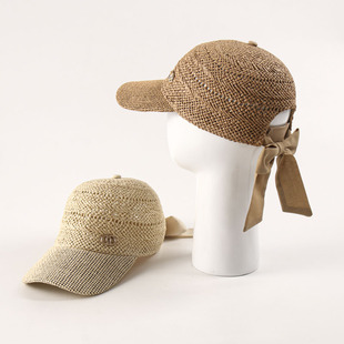 Spring and summer Korean hollow baseball cap with bow tie adjustable duck tongue sports and leisure tennis equestrian sun straw hat