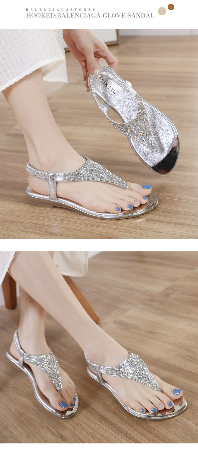 Women's Casual Solid Color Rhinestone T-Strap Roman Sandals display picture 8