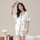 Summer Ice Silk Thin Short-sleeved Pajamas Women's Summer Cute Shorts suit Cardigan with Chest Pad Printed Home Clothes