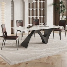 意式极简岩板餐桌椅组合异形创意奶油风白色长方形小户型餐厅餐台