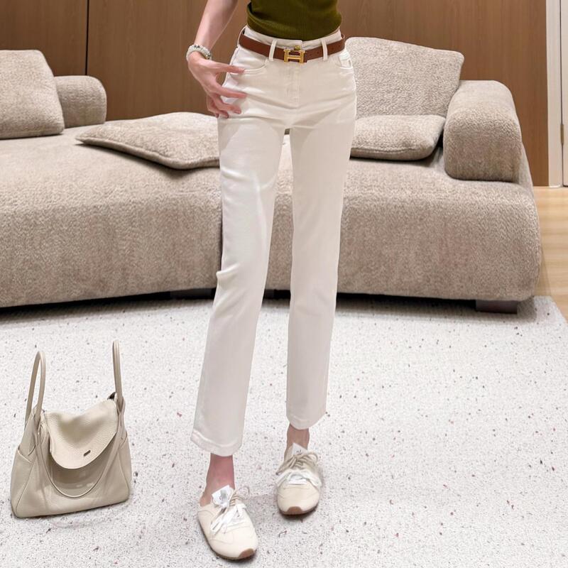 Black and white simple straight-leg jeans, Nanyou boutique, with belt, slimming and leg-shaping, cropped skinny pants for women Black and white simple straight-leg jeans, Nanyou boutique, with belt, slimming and leg-shaping, cropped skinny pants for women