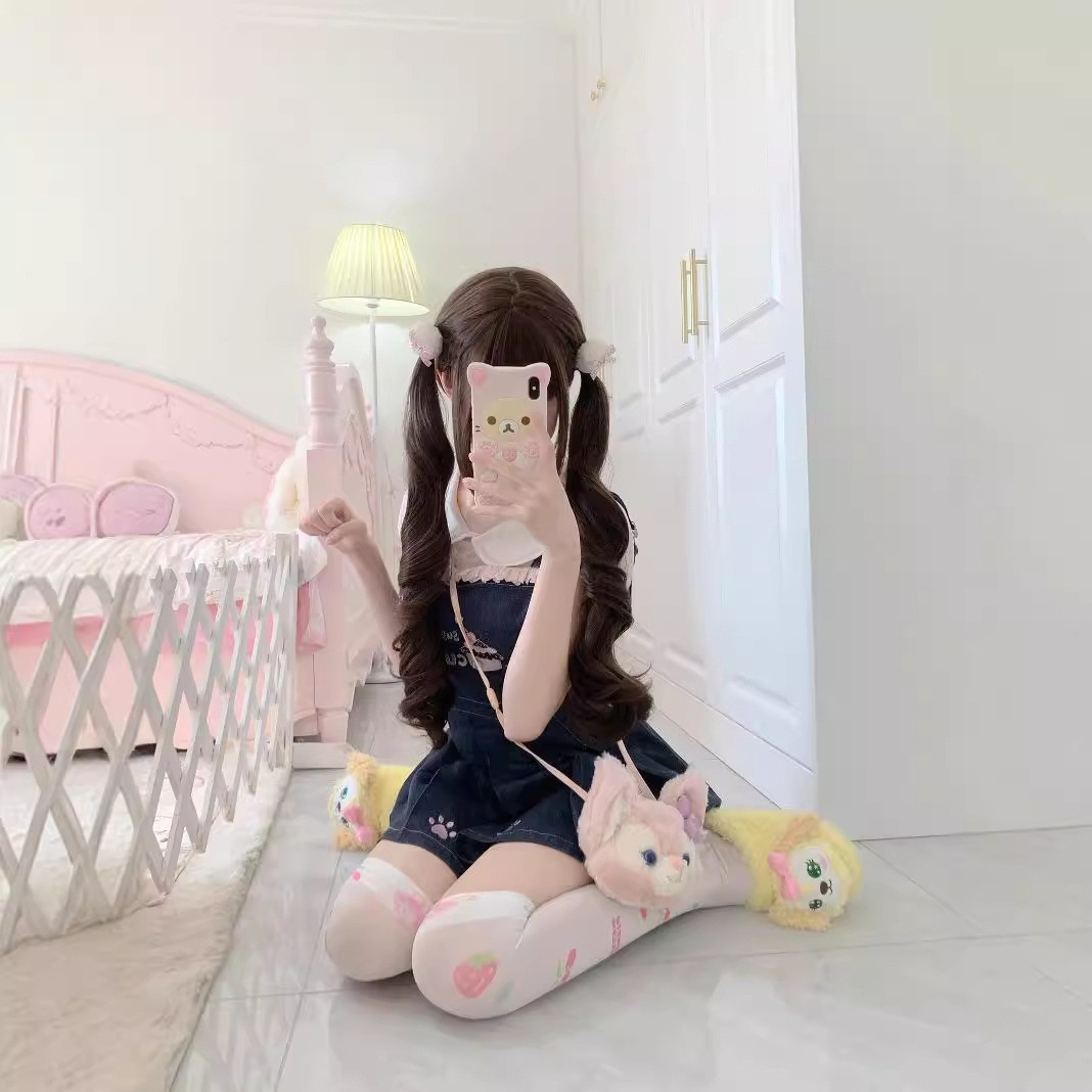 Peruca de cabeza completa Red Shao Luo Natural Lolita Peruca de cola de caballo doble franja nueva moda romana cabello largo