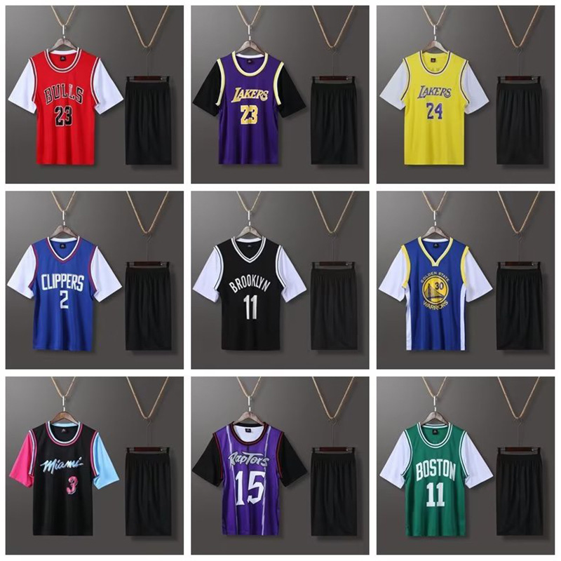 No. 24 Kobe short-sleeved T-shirt suit men's Jersey basketball suit Purple Ice Silk quick-drying fake two-piece summer sportswear