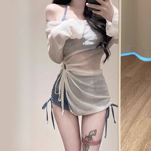 Split Swimsuit Women's 2025 New Explosions Hot Springs Three-Piece Long Sleeve Blouse Sunscreen Beach Bikini