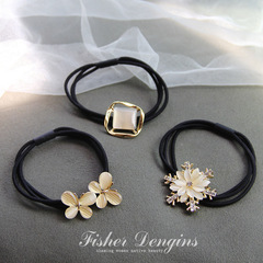 New Cat's Eye Stone Metal Headband for Women, Simple and Elegant Ponytail Hairband with Three Layers of Rubber Bands, Wholesale Women's Hair Tying Band