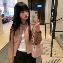 衣夫十三行新品女装立领高街酷飒夹克皮衣外套女休闲上衣22605