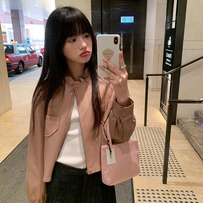 [Clearance, No Returns] New Women's Fashion Stand Collar High Street Cool Jacket Leather Coat Casual Top 22605