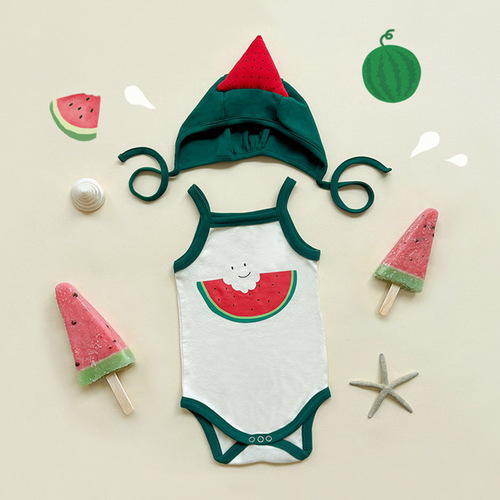 2024 new summer Korean style baby jumpsuit ins style watermelon print style baby hoodie