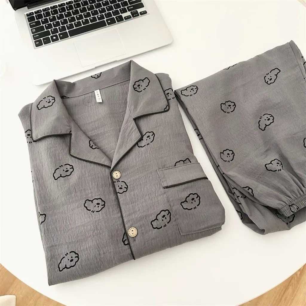 Al por mayor transfronterizo nuevo hombre nubes pijamas de algodón cardigan con solapas sueltas ropa de hogar