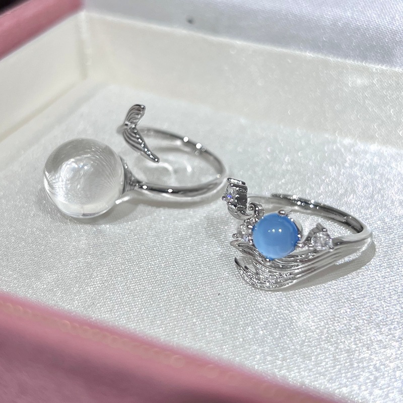 Natural aquamarine inlaid mermaid's tear ring, light luxury adjustable design, high-end and elegant, suitable for stacking, women's ring